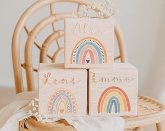 Personalized money box with name for children as a birth gift, as a money gift for a christening or birthday with a rainbow motif