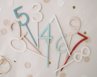 Caketopper Zahl für das Geburtstagskind aus Acryl zur Geburtstagsdeko in Boho Farben | Kuchenstecker Geburtstag Kind | Caketopper Zahl