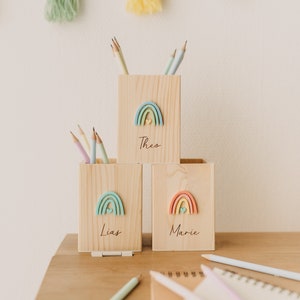School enrollment decoration - personalized pen mug with rainbow | Pen holder for first graders | Gift for the school bag