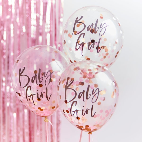 Baby Girl Confetti Balloon (5 pcs.) | Balloons for baby shower | Baby Party Decoration | Babyshower Accessories | Table decoration baby shower