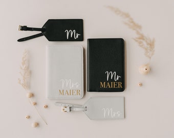 Personalized Passport Cover & Luggage Tag Set as a Personalized Wedding Honeymoon Gift