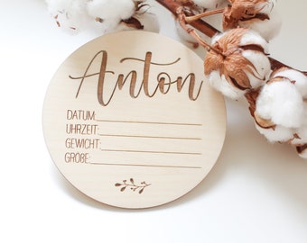 Personalized name tag with dates of birth | Engraved wooden sign | Birth gifts | Tales of Marley | personalized gift