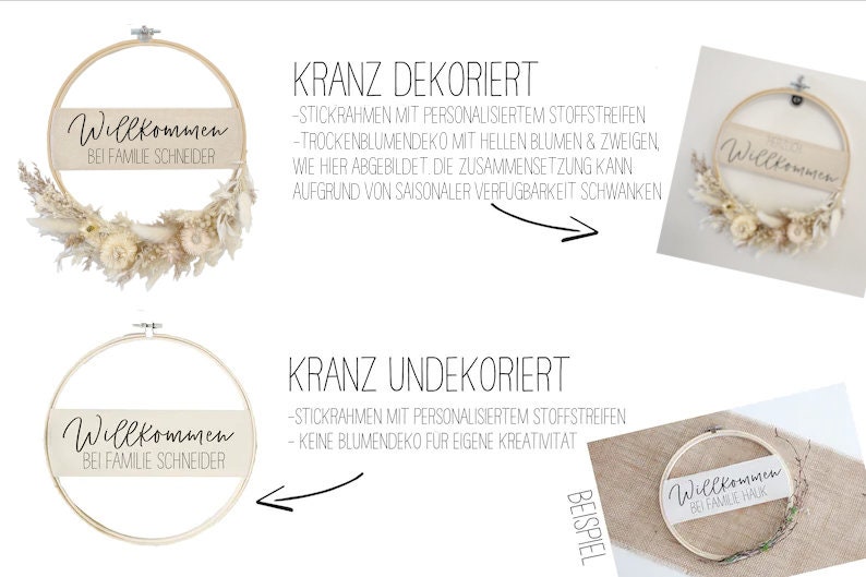 Personalisierter Türkranz Stickrahmen mit Namen individuelles Türschild Willkommensschild Geschenkidee zur HochzeitTales of Marley Ohne Blumendeko