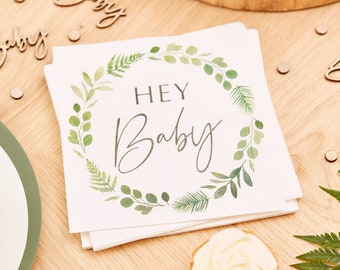 Hey Baby napkins as decoration for baby shower (16 pcs.) | Baby Party Decoration | Baby Shower Accessories | table decoration