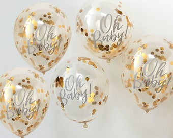 Oh baby confetti balloons (5 pcs.) gold as decoration for baby shower | Baby Party Decoration | Baby Balloons | Baby shower confetti balloon