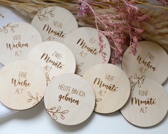 Meilensteinkarten "Mein erstes Jahr / Babyalter" Wochen & Monate aus Holz | Meilenstein Karten Babyalter | Geschenk zur Geburt |Babygeschenk