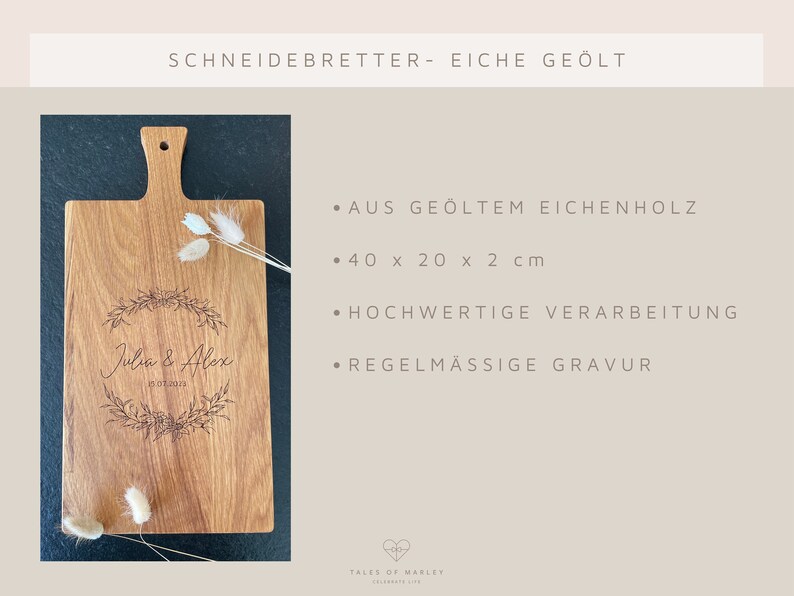 Personalisiertes Schneidebrett als Geschenk zur Hochzeit mit Name oder als Einzugsgeschenk für Paare & Familien Bild 3