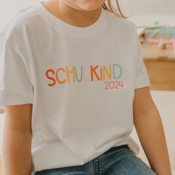 School child T-shirt for starting school with name & year in many different colors for the school child 2024