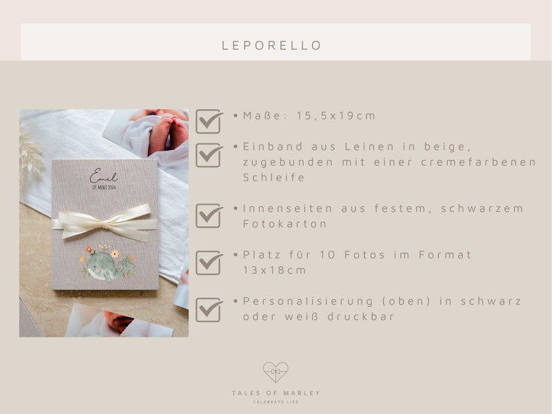 Personalized photo album for the birth leporello made of linen as a baby gift Birth gift Baptism gift Photo gift baby image 3