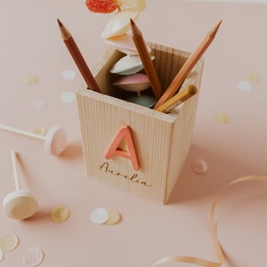 School Enrollment Decoration Personalized wooden pencil cup Name & Initial Pen holder for first graders Gift for the school bag image 9