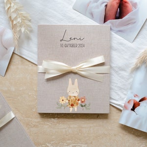 Álbum de fotos personalizado para el nacimiento leporello de lino como regalo para bebé Regalo de nacimiento Regalo de bautismo Foto regalo bebe imagen 9