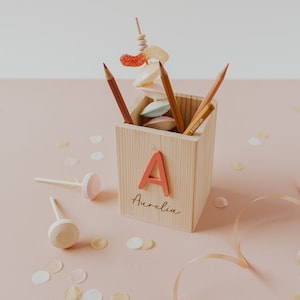 School Enrollment Decoration Personalized wooden pencil cup Name & Initial Pen holder for first graders Gift for the school bag image 8