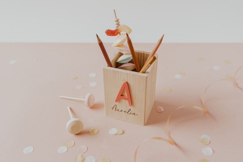 School Enrollment Decoration Personalized wooden pencil cup Name & Initial Pen holder for first graders Gift for the school bag image 8