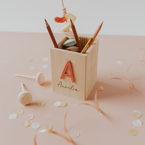 School Enrollment Decoration Personalized wooden pencil cup Name & Initial Pen holder for first graders Gift for the school bag image 7