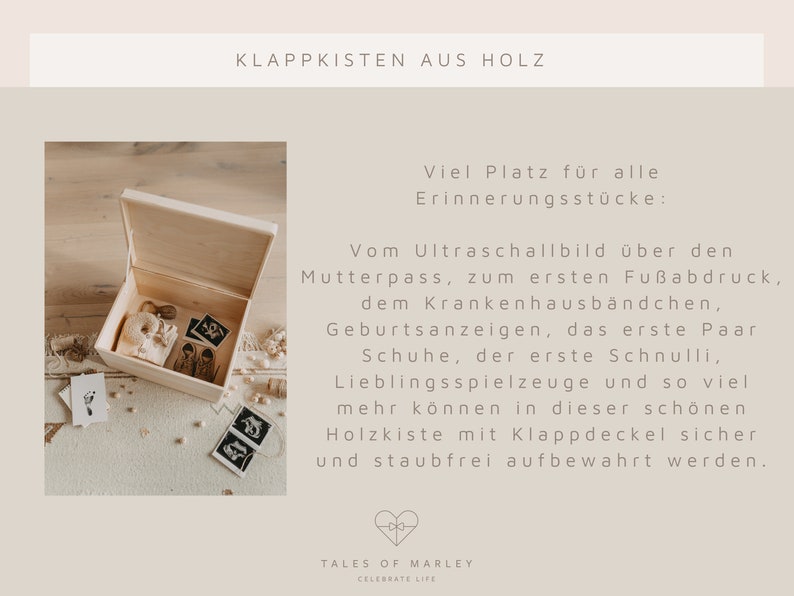 Große Erinnerungskiste personalisiert mit Name als individuelles Geschenk aus Holz zur Taufe oder Geburt von Tales of Marley Bild 6