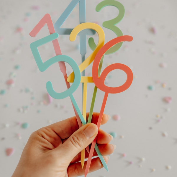 Caketopper Zahl für das Geburtstagskind aus Acryl zur Geburtstagsdeko - 16 Farben wählbar | Kuchenstecker Geburtstag Kind | Caketopper Zahl