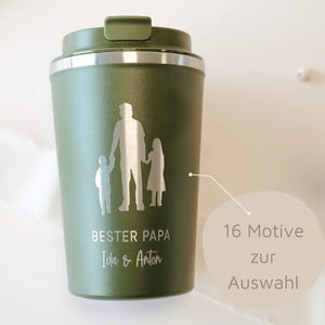 Thermobecher Mit Gravur Personalisiert | Bester Papa Kindernamen | Dad Silhouette | Graviert | Kaffeebecher | to Go Mit Namen | Vatertag