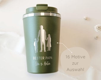 Thermobecher mit Gravur personalisiert | Bester Papa Kindernamen | Dad Silhouette | graviert | Kaffeebecher | to go mit Namen | Vatertag