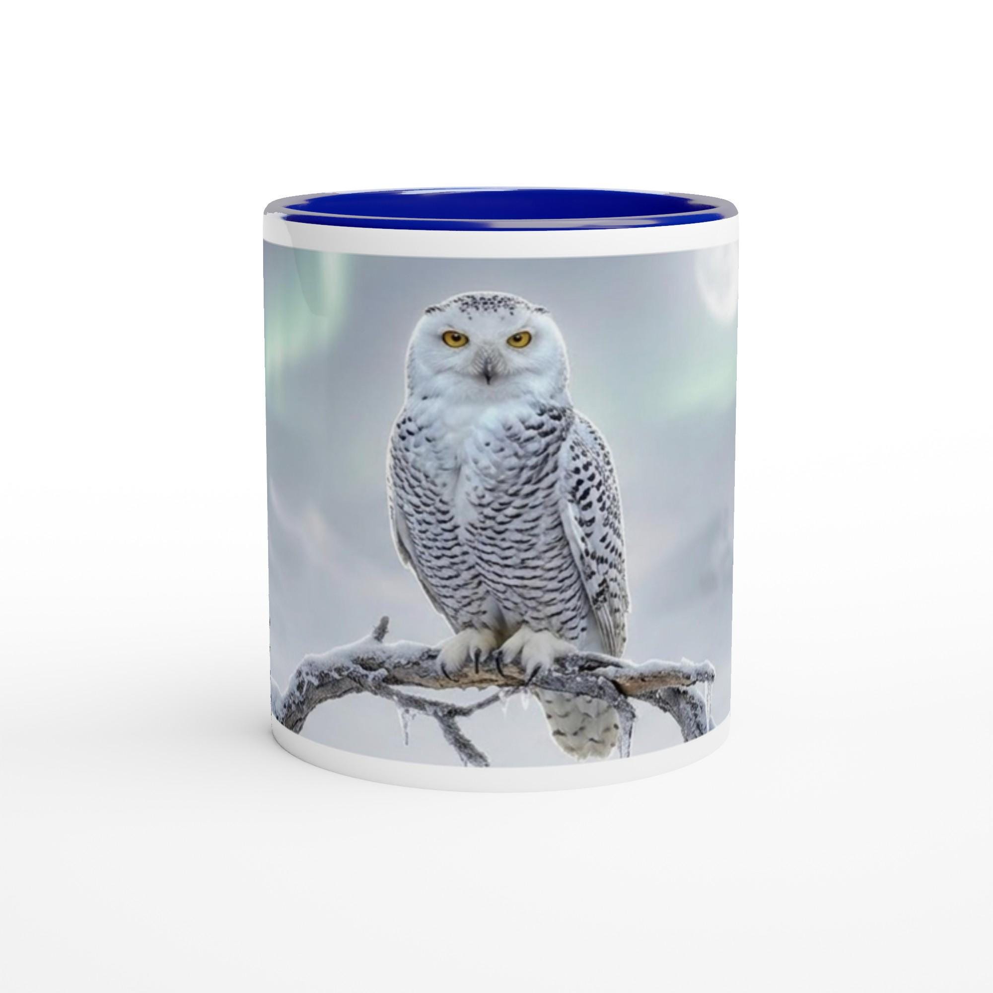 Majestic Snowy Owl Mug, Winter Wildlife Coffee Cup, Northern Lights Owl Lover Gift