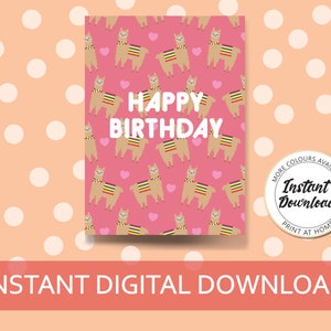 Llama birthday card - Printable pdf - downloadable llama card - digital happy birthday cards - last minute card - instant download