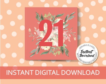 Tarjeta de cumpleaños 21 para ella - último minuto 21st tarjeta - tarjeta imprimible - digital feliz cumpleaños - descarga instantánea