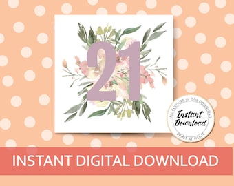 Tarjeta 21a imprimible - tarjeta de cumpleaños 21 para ella - último minuto 21st tarjeta - digital feliz cumpleaños - descarga instantánea