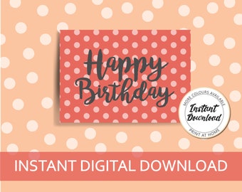 Polka dot birthday card - téléchargement numérique instantané - voeux téléchargeable carte-polka point - ensemble de 2 cartes