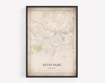 Rustic Estes Park CO Map Print, Retro Antique Wall Art, Estes Park Poster, National Park Lodge Decor, Colorado United States Art