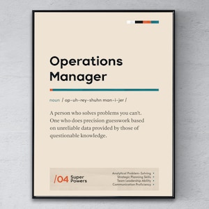 Operations Manager Definition Poster, Chief Operations Officer Abschluss Druck, Operations Director Coworker Kunst, Lustiges modernes Büro Geschenk