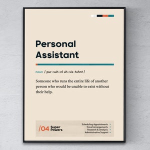 Affiche de définition d’assistant personnel, impression de fin d’études de secrétaire, art mural de collègue confident, cadeau de bureau moderne drôle