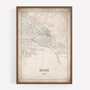 Vintage Boise Map Print, Rustic Retro Wall Art, Boise City Poster, Urban Metropolitan Apartment Decor, Idaho United States Art