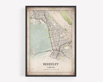 Vintage Berkeley Map Print, Grunge Classic Wall Art, Berkeley City Poster, Urban Metropolitan Apartment Decor, California United States Art