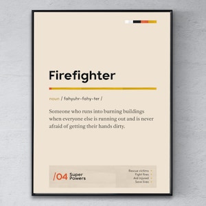 Firefighter Definition Poster, Fireman Graduation Print, Funny Modern Office Gift, Firefighter Coworker Wall Art