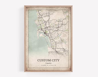 Custom Map Print: Vintage Style Personalized City Map Wall Art