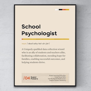 Schulpsychologe Definition Poster, Lustiges modernes Büro Geschenk, Psychische Gesundheit Kollegen Wandkunst, Therapeut Abschluss Druck