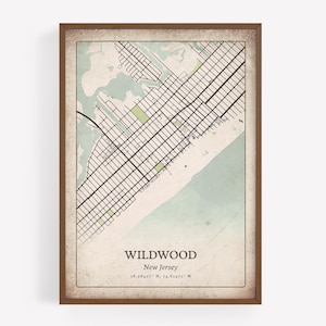 Vintage Wildwood Map Print, Classic Retro Wall Art, Wildwood City Poster, Beach House Decor, New Jersey United States Art Paper Print