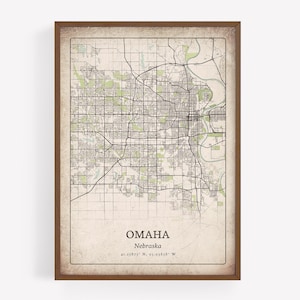 Vintage Omaha Map Print, Distressed Retro Wall Art, Omaha City Poster, Urban Metropolitan Apartment Decor, Nebraska United States Art