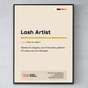 Lash Artist Definition Poster, Funny Modern Office Gift, Eyelash Stylist Coworker Wall Art, Eyelash Technician Graduation Print