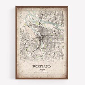 Rustic Portland Map Print, Vintage Distressed Wall Art, Portland City Poster, Urban Metropolitan Apartment Decor, Oregon United States Art