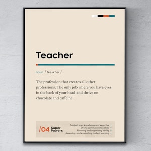 Teacher Definition Poster, Funny Modern Office Gift, Instructor Graduation Print, Professor Coworker Wall Art