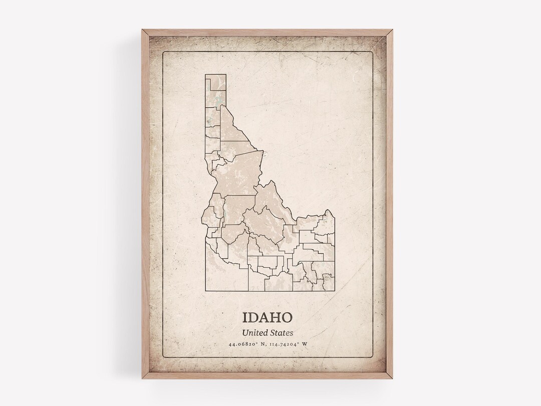 Rustic Idaho Map Print, Vintage Grunge Wall Art, Idaho State Poster ...