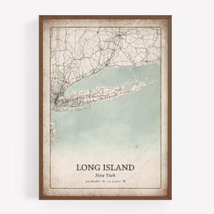 Rustic Long Island Map Print, Classic Distressed Wall Art, Long Island City Poster, Beach House Decor, New York United States Art