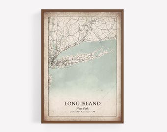 Rustic Long Island Map Print, Classic Distressed Wall Art, Long Island City Poster, Beach House Decor, New York United States Art