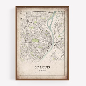 Classic St. Louis Map Print, Retro Rustic Wall Art, St. Louis City Poster, Urban Metropolitan Apartment Decor, Missouri United States Art