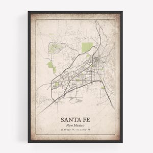 Vintage Santa Fe Karte Druck, Grunge rustikale Wandkunst, Santa Fe Stadt Poster, High Desert Wohnkultur, New Mexico USA Kunst