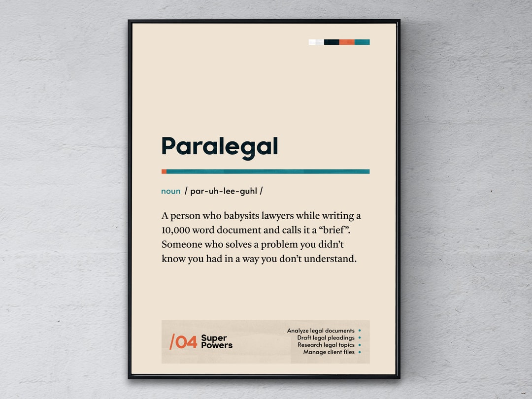 Paralegal Definition Poster, Legal Assistant Coworker Wall Art, Funny