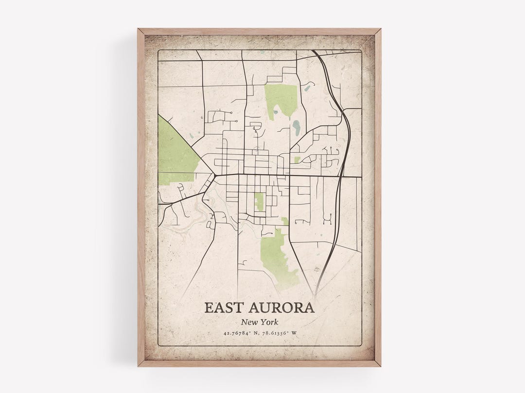 Rustic East Aurora Map Print Antique Retro Wall Art East Aurora City Il Cnnr 