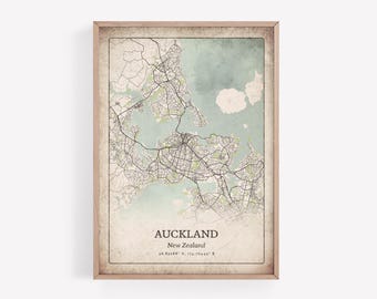 Rustic Auckland Map Print, Retro Distressed Wall Art, Auckland Poster, Urban Metropolitan Apartment Decor, New Zealand Art