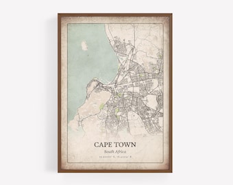 Vintage Cape Town Map Print, Rustic Grunge Wall Art, Cape Town Poster, Beach House Decor, South Africa Art