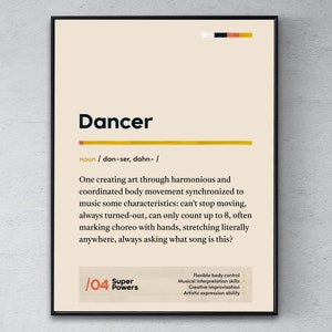 Dancer Definition Poster, Terpsichorean Graduation Print, Hoofer Coworker Wall Art, Funny Modern Office Gift